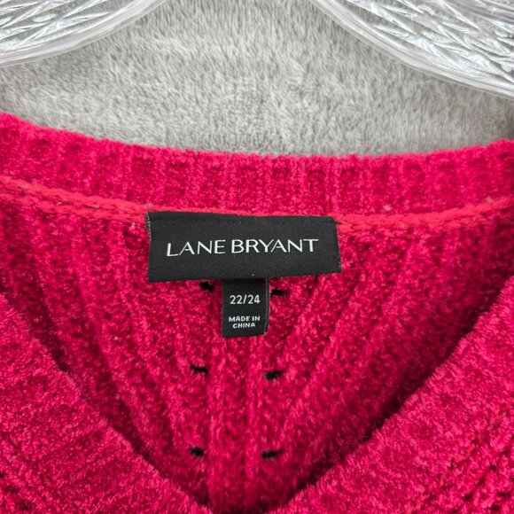 Lane Bryant Pointelle Knit Sweater 22 24 Red V Neck Oversize Cozy Side Slit Boxy - Picture 2 of 9